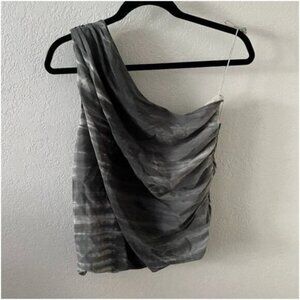 Alice + Olivia Grey Silk Printed One Shoulder Top